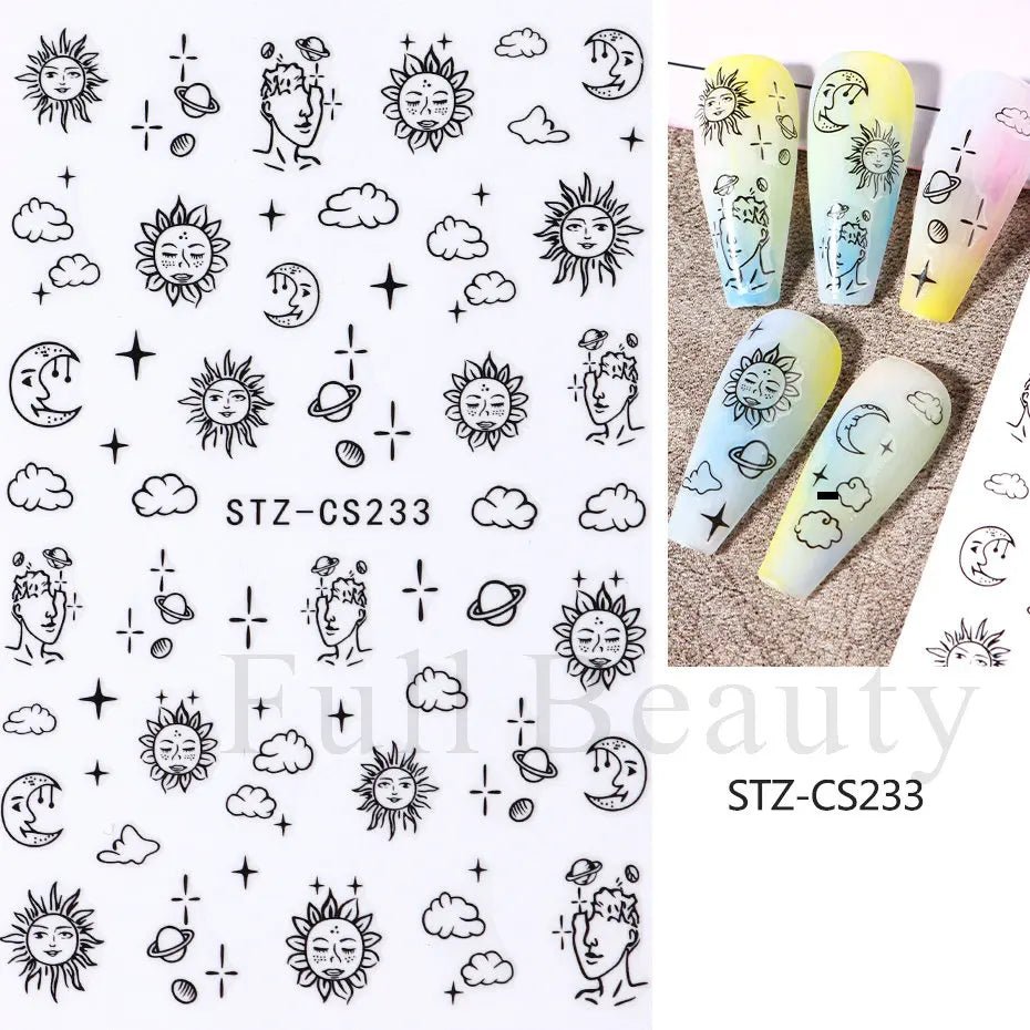 Golden Pumpkin Maple Leaf Pattern Nail Decals Fall Autumn Leaves & Geometric & Letter Stickers - silverfoxgoods